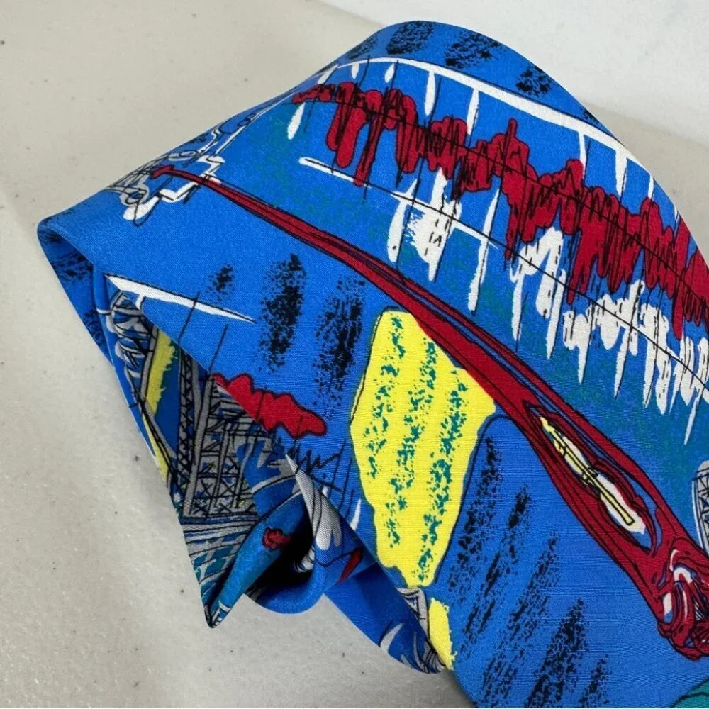 Schimberger Vienna Silk Tie Blue Novelty Architecture Designer Necktie Preppy